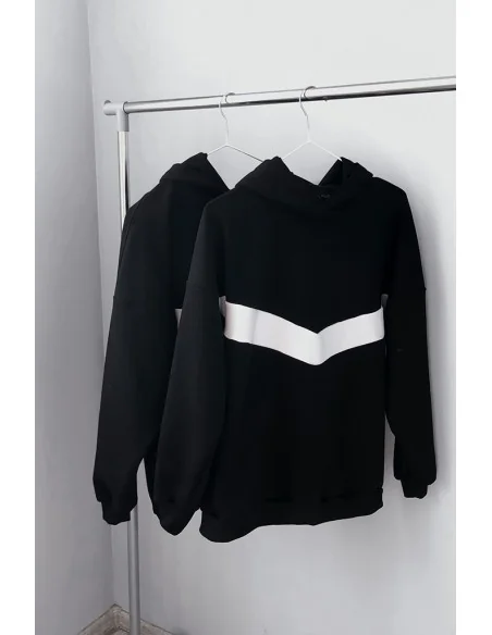 Худі чорно-білий UNISEX, з білою полосою по грудях