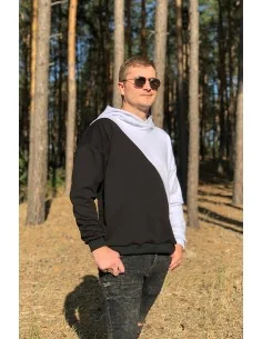 Худи черно-белый UNISEX, поделенный наискось