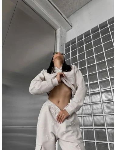 Женский, мягкий костюм с вышивкой Teddy в цвете тофу