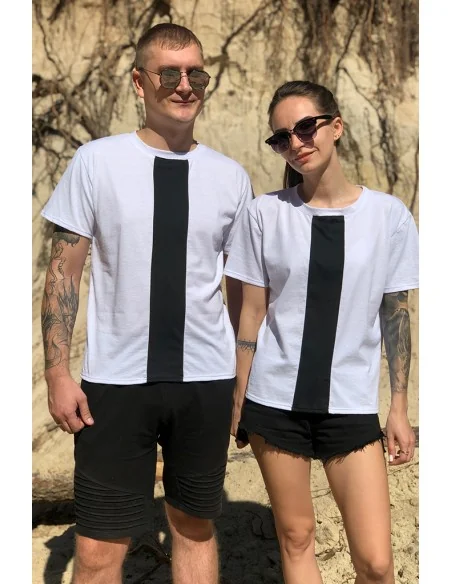 Футболка Classic UNISEX черно-белая, с черной полоской по