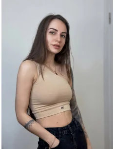 Топ на одне плече у бежевому кольорі