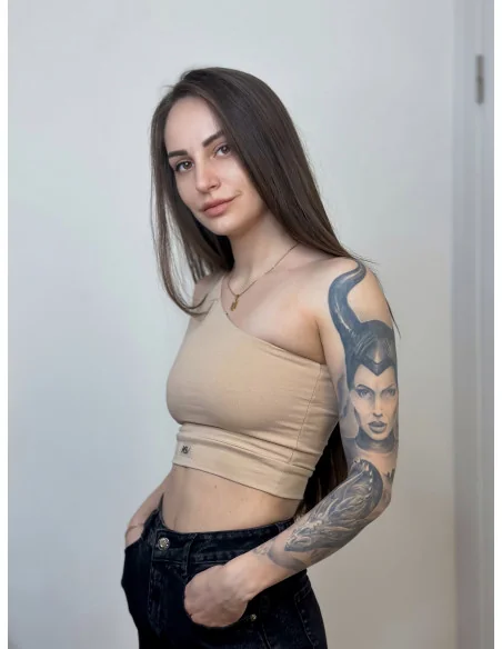 Топ на одно плече в бежевом цвете