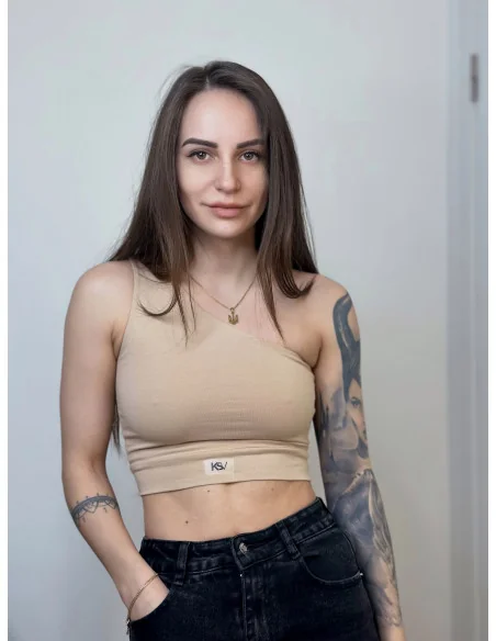 Топ на одно плече в бежевом цвете