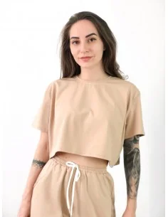 Топ, футболка укороченная, женская, цвет - бежевый 2