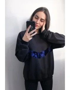 Світшот жіночий зі вставкою по грудях із синього бархату