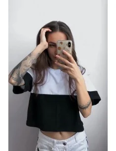 Топ, футболка укороченная, женская, черно-белая (верх белый 2