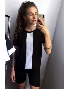 Футболка черно-белая Classic UNISEX с белой полоской по средине