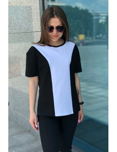 Футболка черно-белая Classic UNISEX с полоской по средине в Футболка черно-белая Classic UNISEX с полоской по средине в