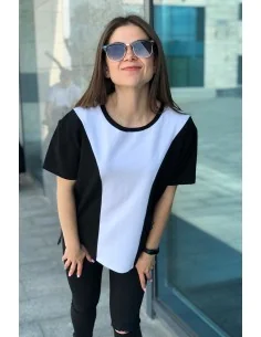 Футболка черно-белая Classic UNISEX с полоской по средине в