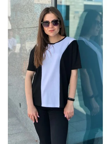 Футболка черно-белая Classic UNISEX с полоской по средине в Футболка черно-белая Classic UNISEX с полоской по средине в