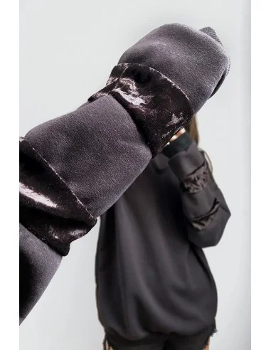 Свитшот женский с вставкой по рукавам из черного бархата