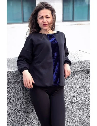 Світшот жіночий зі вставкою по середині із синього бархату