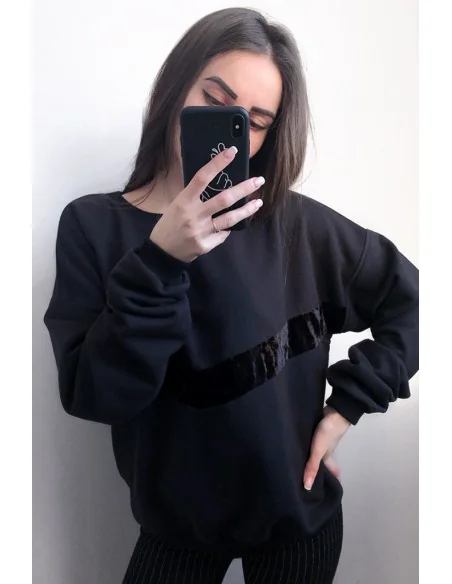 Свитшот женский с вставкой по середине из черного бархата