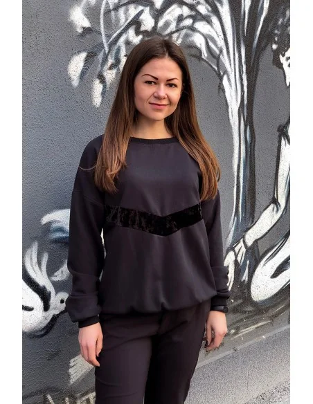 Свитшот женский с вставкой по середине из черного бархата