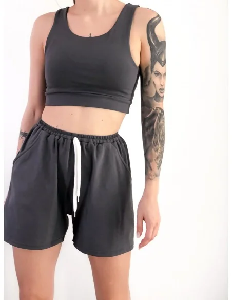Костюм, топ з короткими шортами у кольорі - графіт