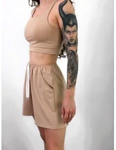 Костюм, топ з короткими шортами у кольорі - бежевий 2