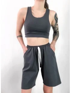 Костюм, топ з подовженими шортами у кольорі - графіт