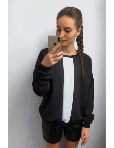 Свитшот черно-белый UNISEX, с белой полосой по середине