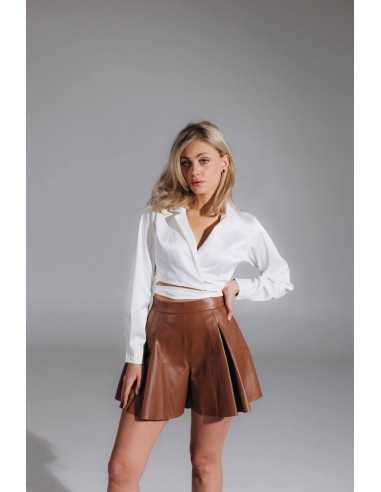 Шорти з еко шкіри у кольрі молочний шоколад