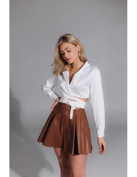 Шорти з еко шкіри у кольрі молочний шоколад