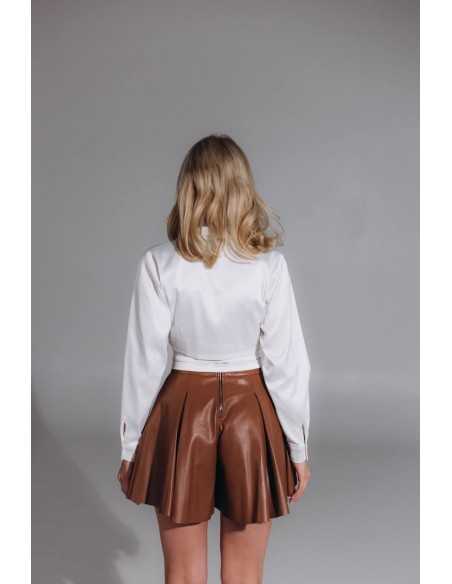 Шорти з еко шкіри у кольрі молочний шоколад