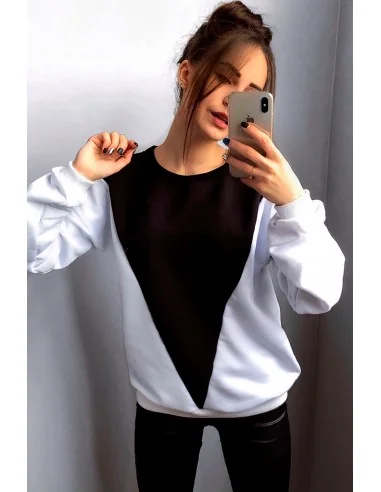 Свитшот черно-белый UNISEX, с черным треугольником на воротнике