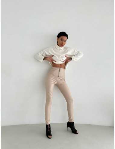 Теплые женские леггинсы бежевого цвета