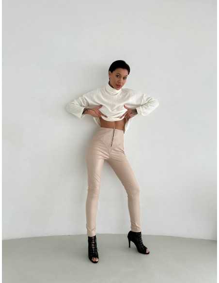 Теплые женские леггинсы бежевого цвета