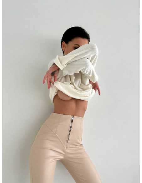 Теплые женские леггинсы бежевого цвета