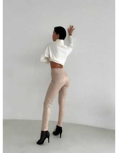 Теплые женские леггинсы бежевого цвета