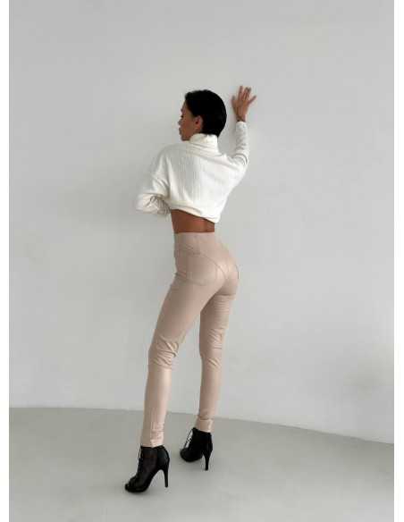 Теплые женские леггинсы бежевого цвета