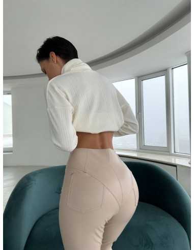 Теплые женские леггинсы бежевого цвета