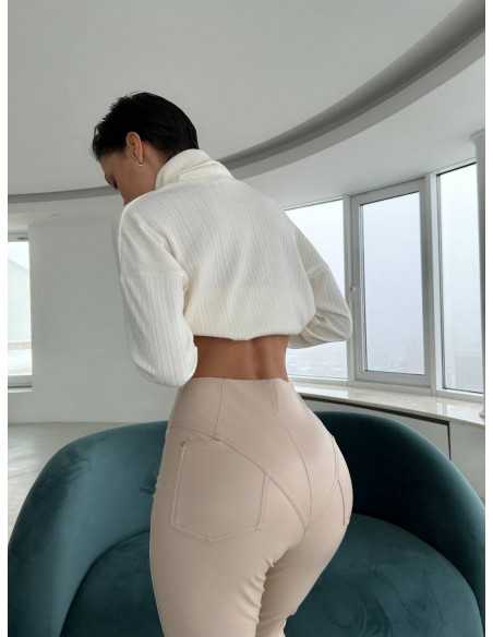 Теплые женские леггинсы бежевого цвета