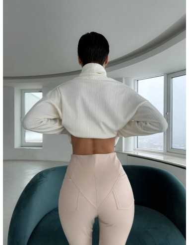 Теплые женские леггинсы бежевого цвета