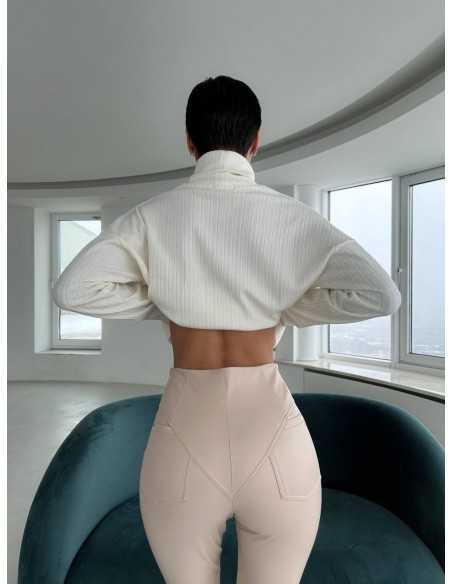 Теплые женские леггинсы бежевого цвета