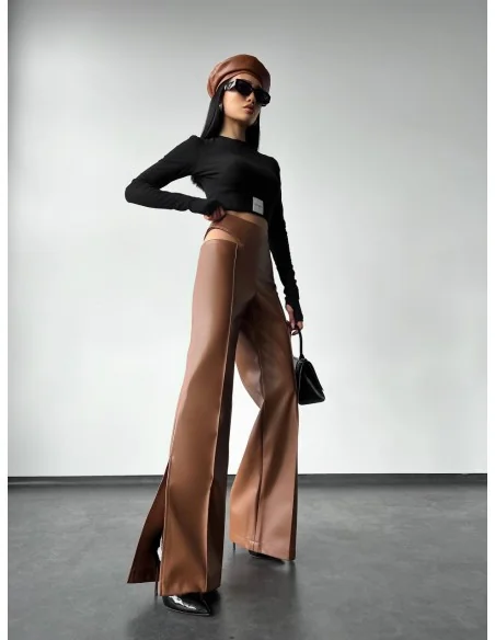 Брюки женские с разрезами цвета шоколад