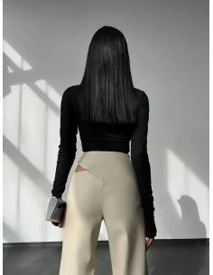 Брюки женские с разрезами цвет светлый беж 2