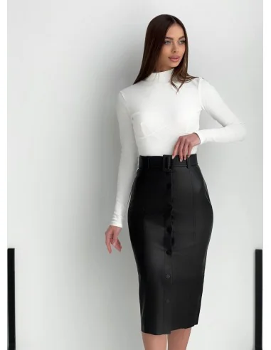 Спідниця на гудзиках з еко шкіри чорного кольру