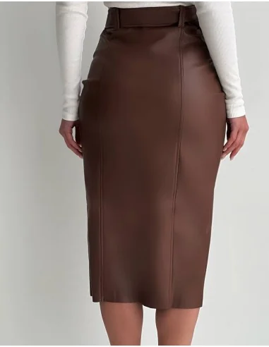 Спідниця на гудзиках з еко шкіри у кольрі шоколад Спідниця на гудзиках з еко шкіри у кольрі шоколад