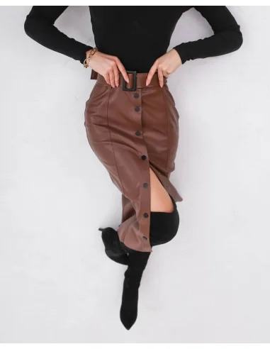 Спідниця на гудзиках з еко шкіри у кольрі шоколад Спідниця на гудзиках з еко шкіри у кольрі шоколад