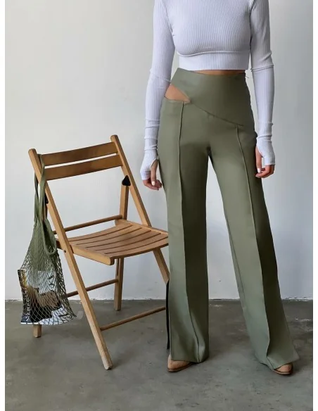 Брюки женские с разрезами цвет оливка