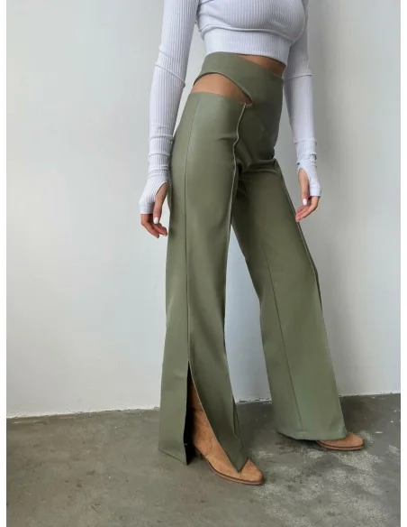 Брюки женские с разрезами цвет оливка