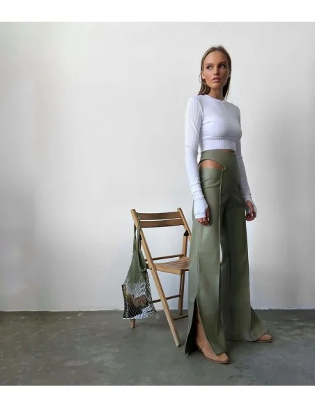 Брюки женские с разрезами цвет оливка