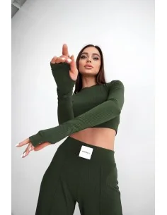 Легкий, женский костюм из кофты и брюк в цвете хаки